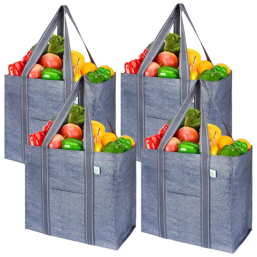 4 Pack Reusable Grocery Bags, Heavy-Duty Shopping Bags with Handles, Bags